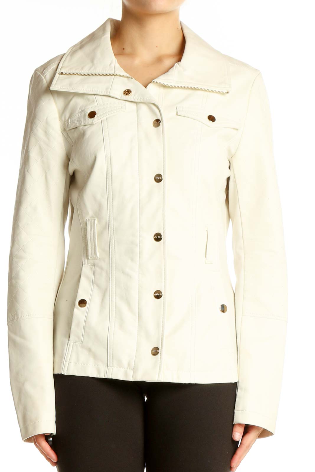 Cream Zip-Up Utility Jacket Front