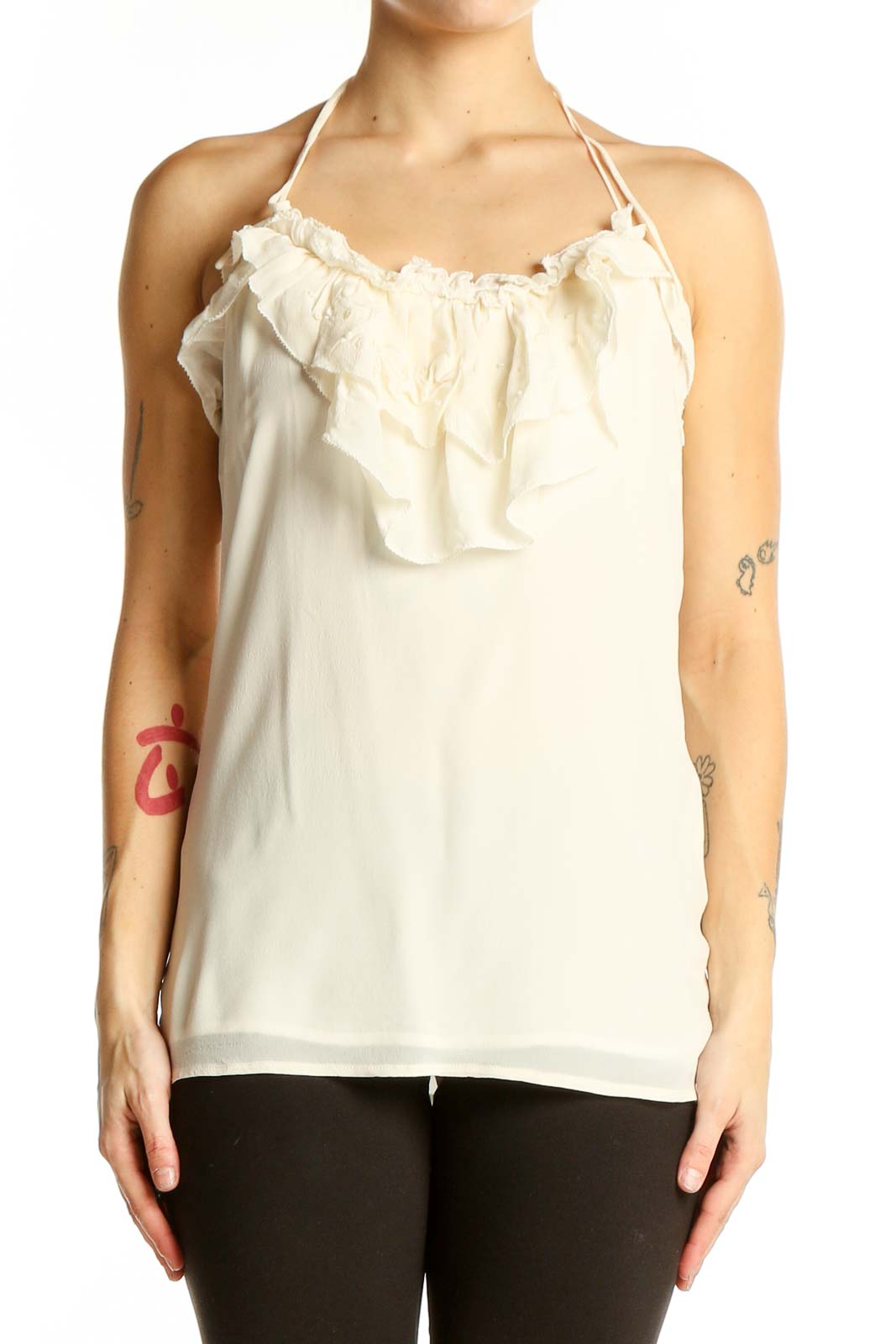 White Ruffled Halter Top Front
