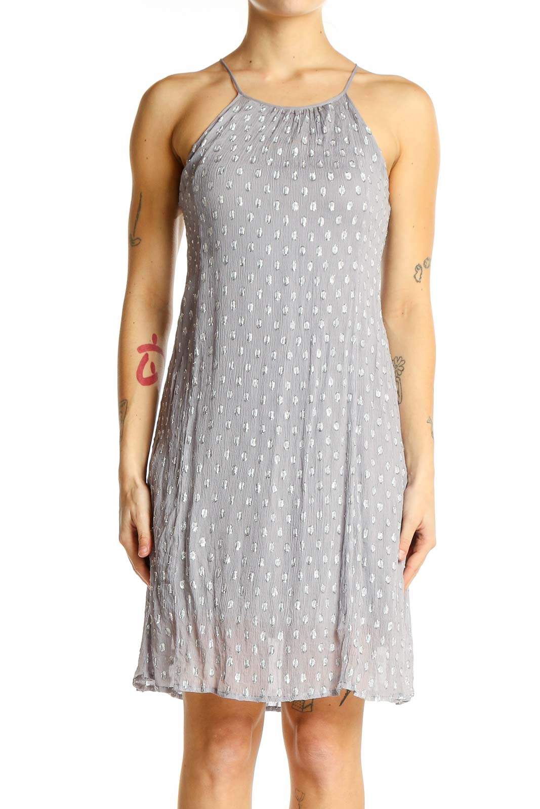 Gray Polka Dot Sleeveless Summer Dress Front
