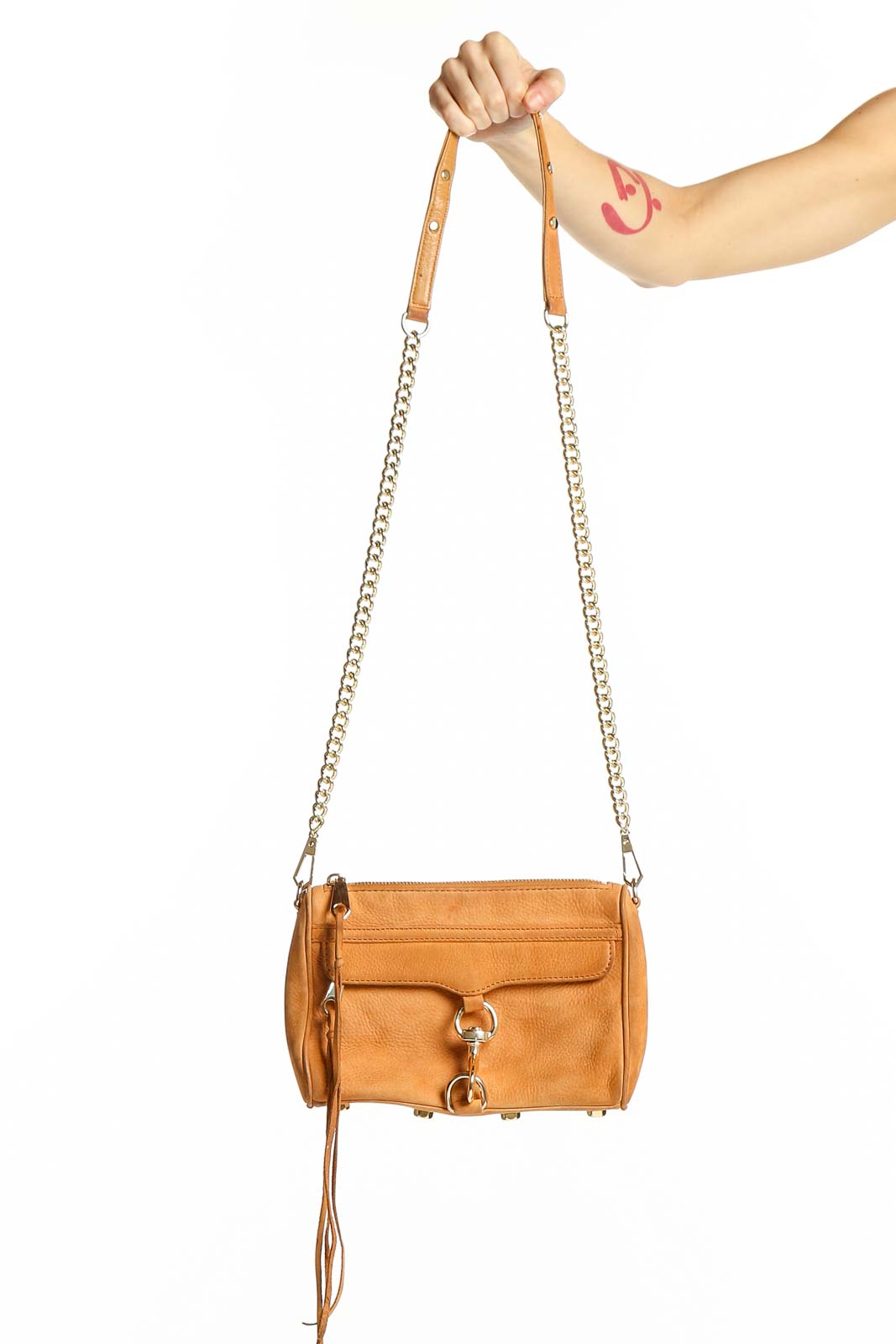 Tan Leather Chain Strap Crossbody Bag Front