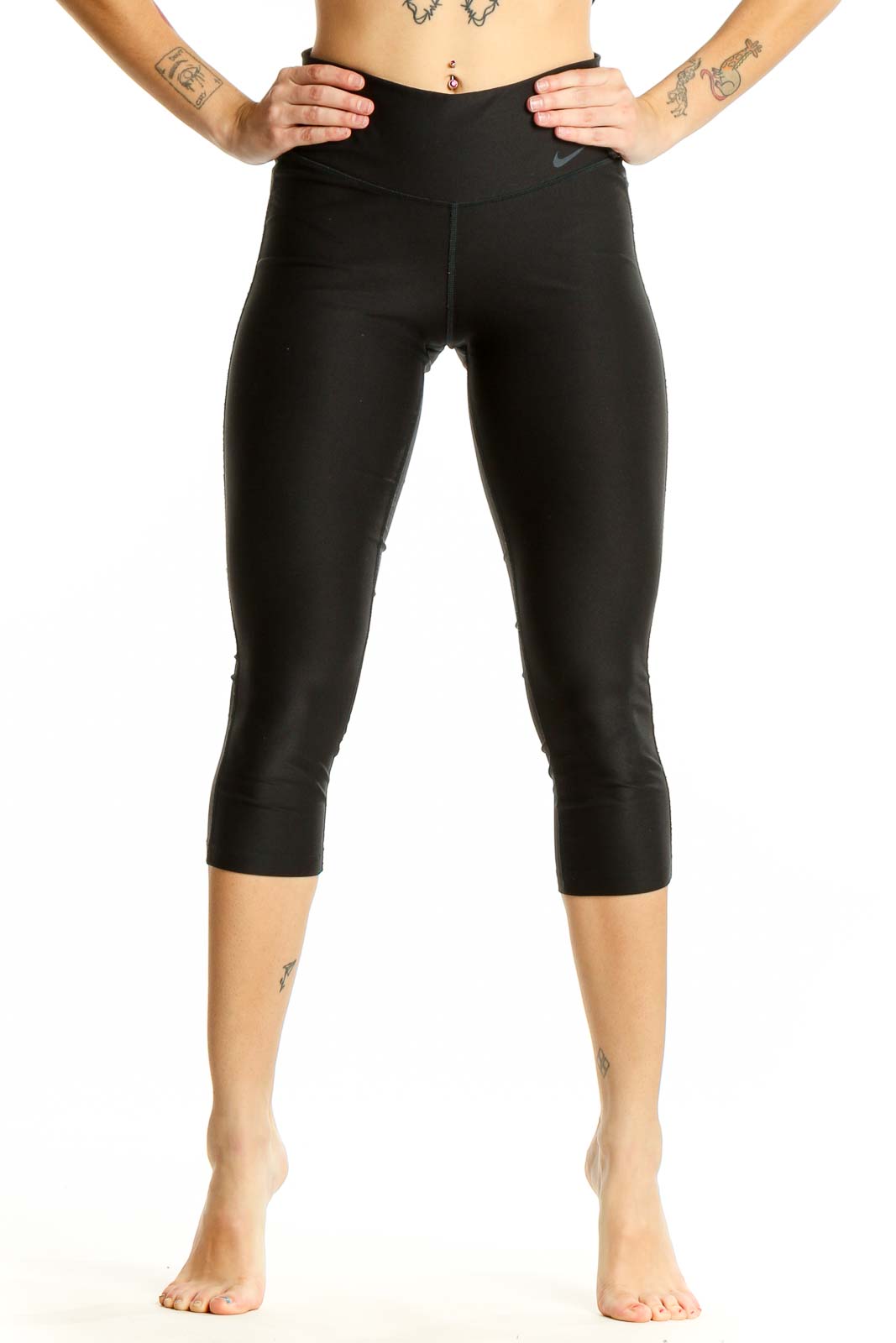 Black Spandex Capri Leggings Front