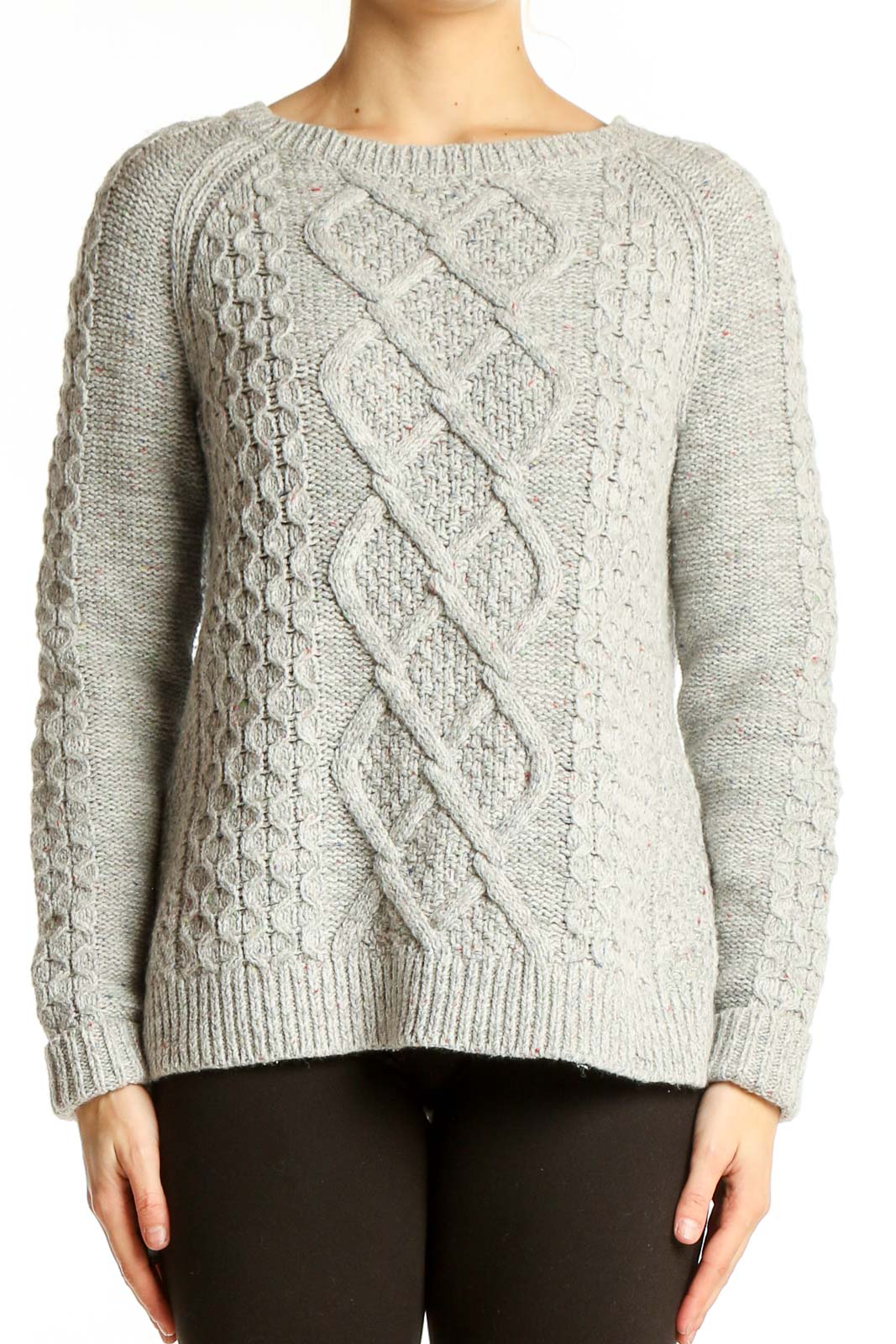 Gray Cable Knit Sweater Front