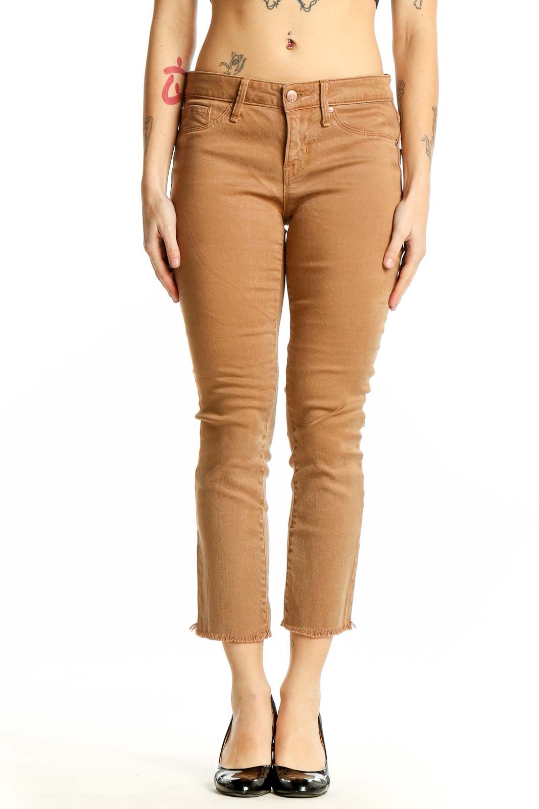 Camel Cropped Slim Fit Jeans Front