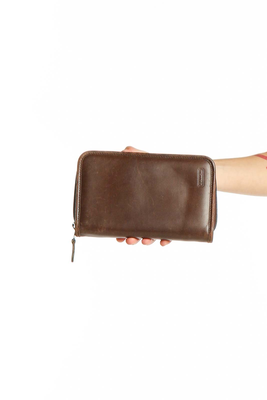 Brown Leather Zip-Around Wallet Front