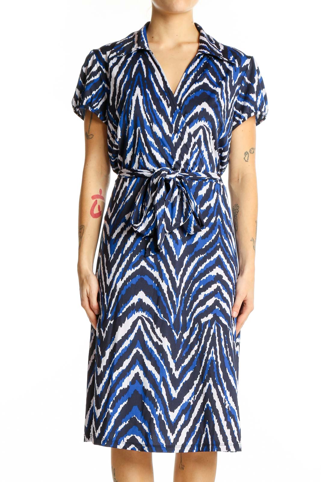 Blue Zebra Print Wrap Dress Front