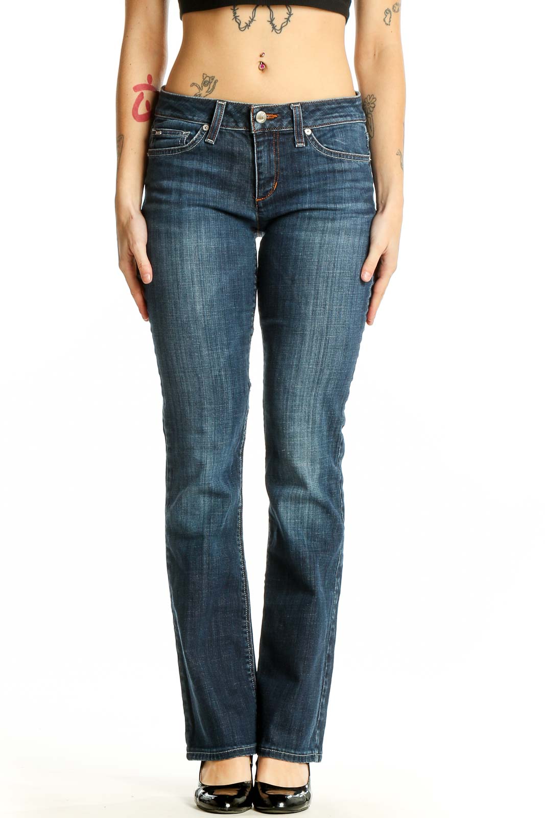 Blue Straight Leg Denim Jeans Front