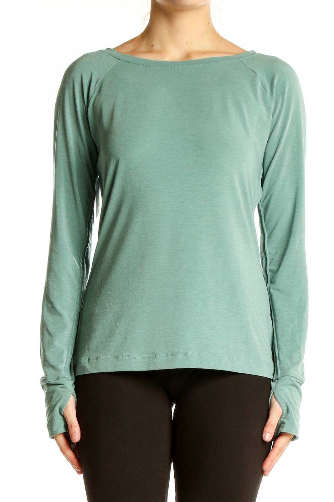 Sage Green Long Sleeve Athletic Top Front