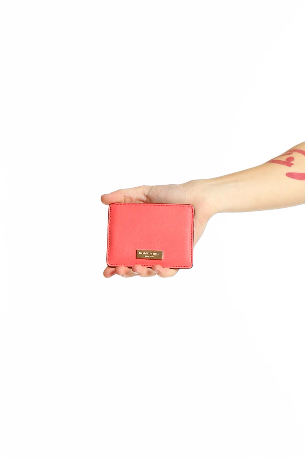 Coral Compact Leather Clutch Front