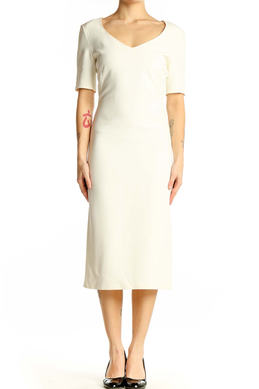 Ivory Elegant Midi Dress Front