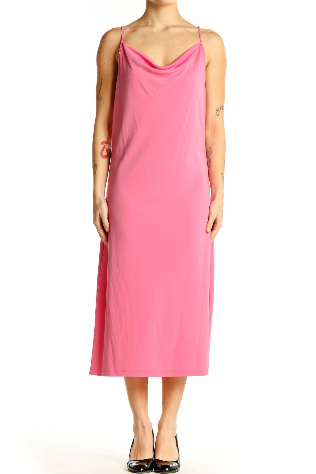 Pink Cowl Neck Midi Slip Dress Front
