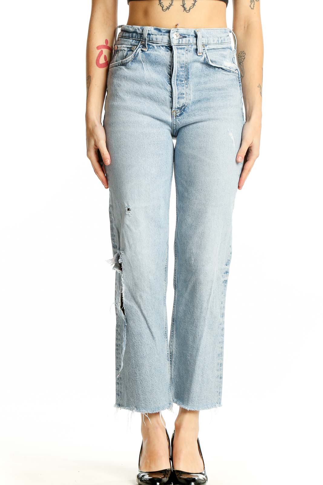 Light Blue Distressed Straight Leg Jeans Front