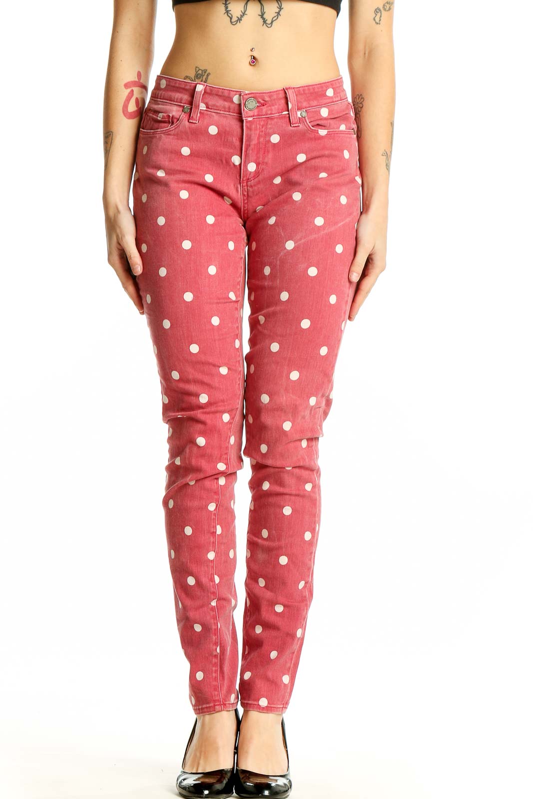 Pink Polka Dot Skinny Jeans Front