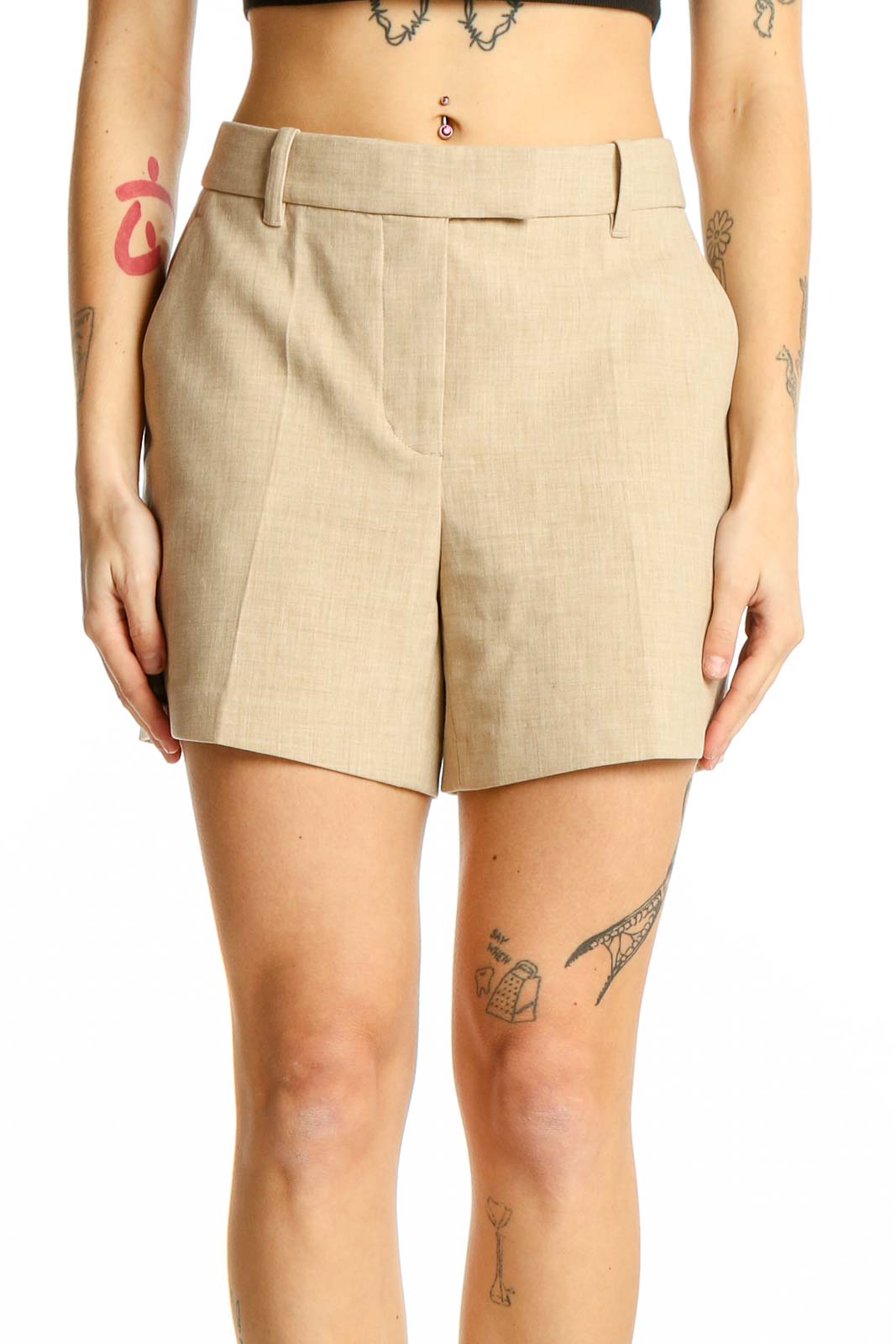 Beige Classic Tailored Shorts Front