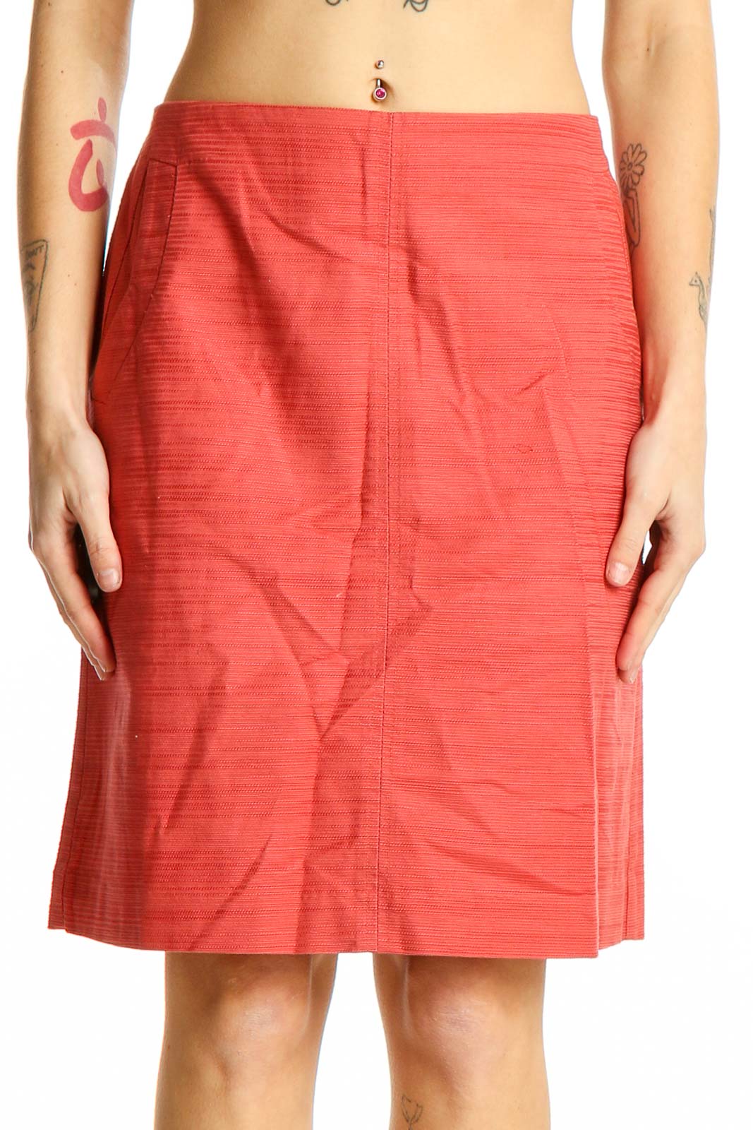 Coral Textured Pencil Skirt Front