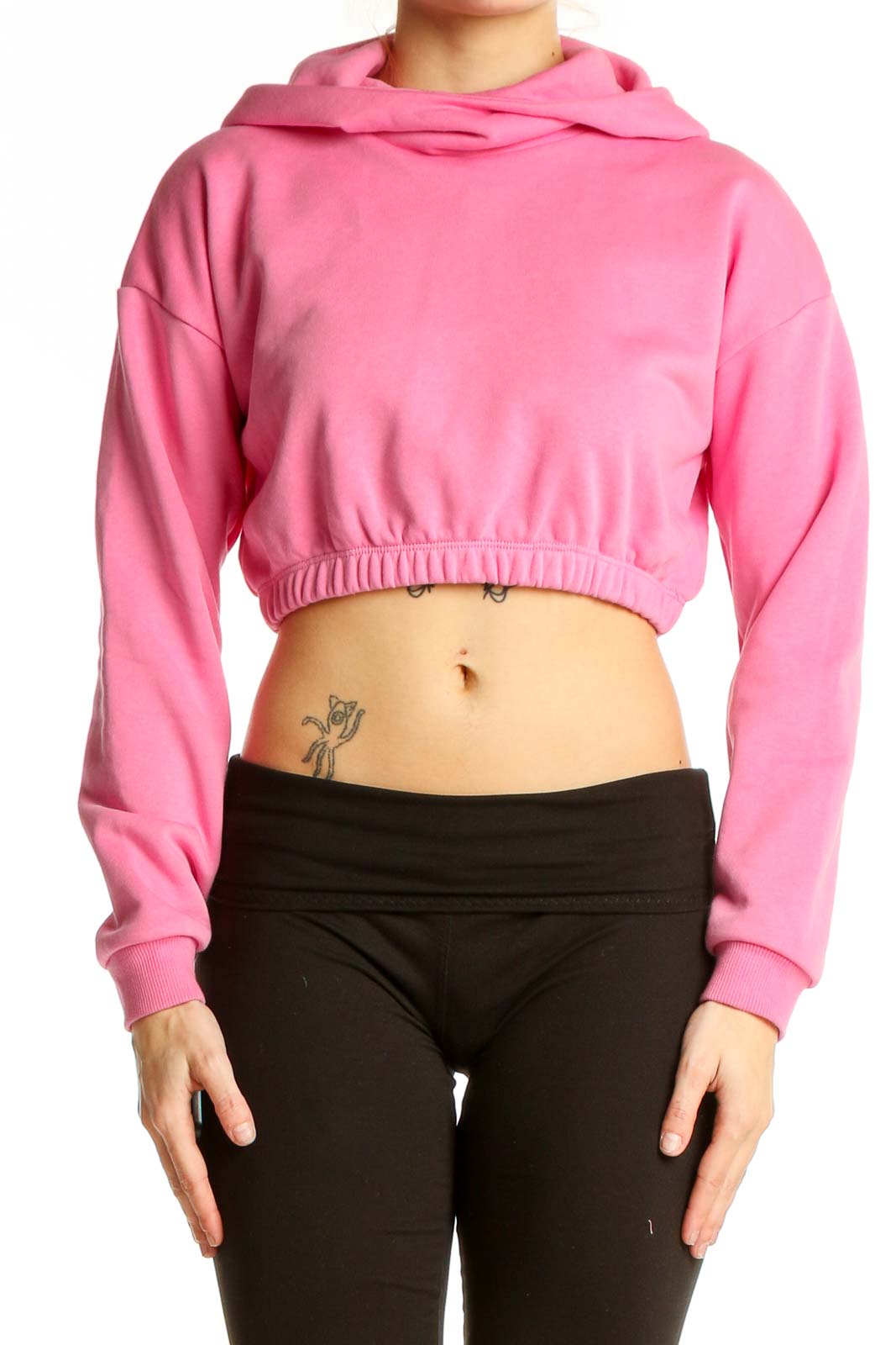 Pink Cropped Hoodie Sweatshirt Front