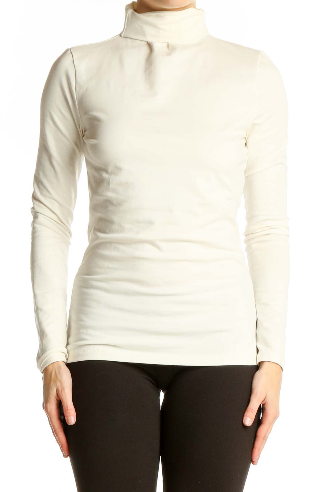 Ivory Long Sleeve Turtleneck Top Front