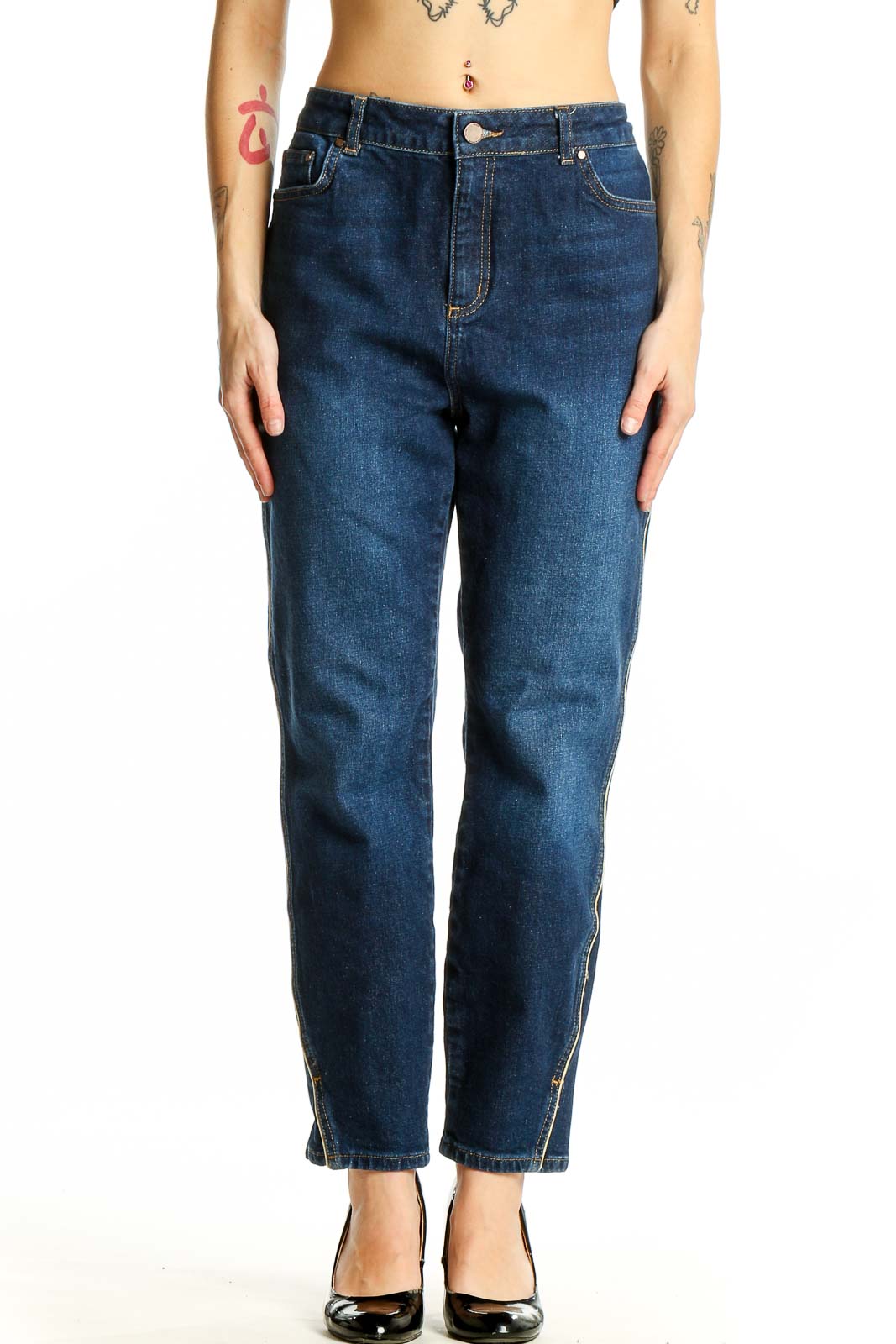 Dark Blue High-Waisted Straight Leg Jeans Front
