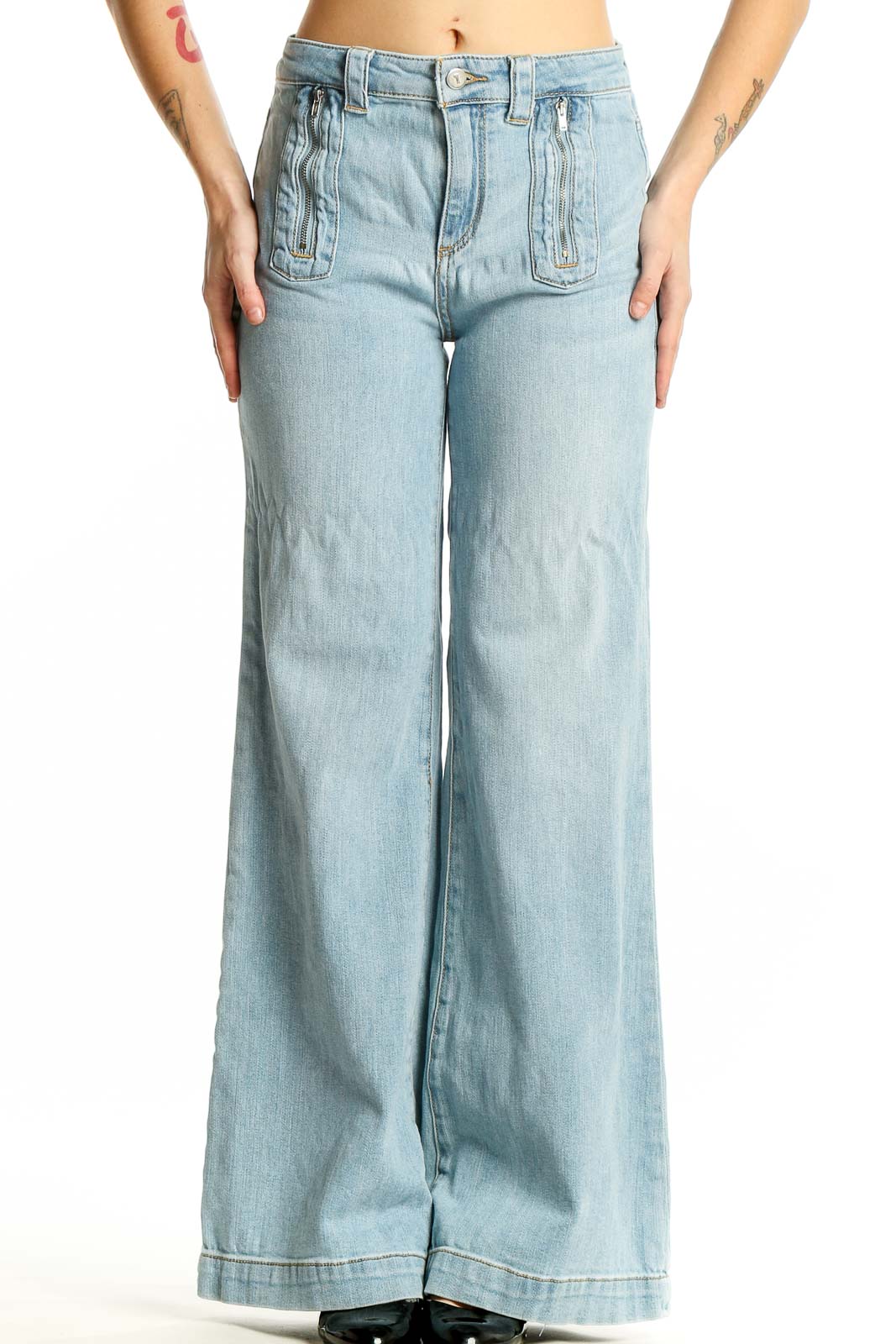 Light Blue Wide-Leg Denim Jeans Front