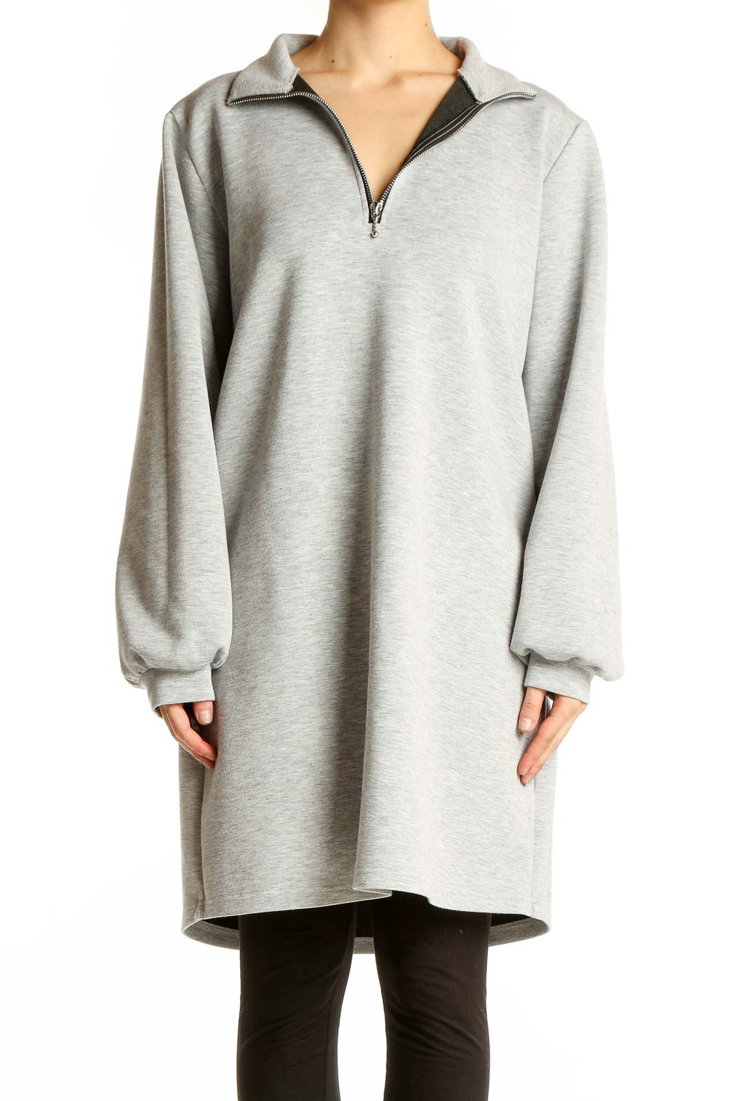 Gray Zip-Neck Sweater Dress Front
