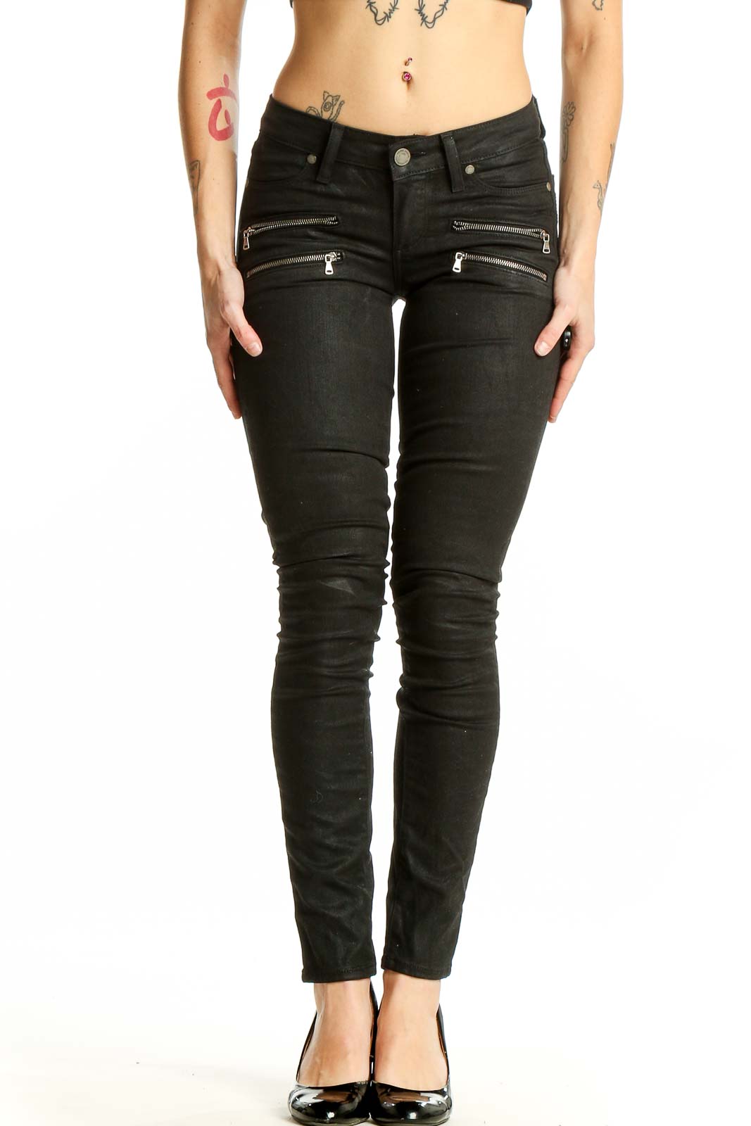 Black Edgy Skinny Jeans with Zippers Front