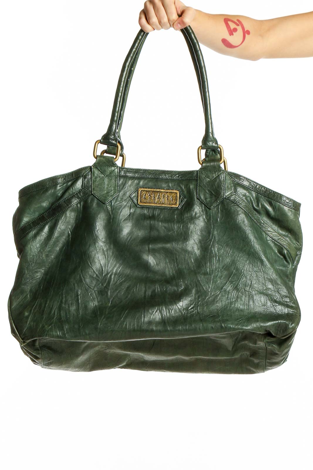 Green Leather Tote Bag Front