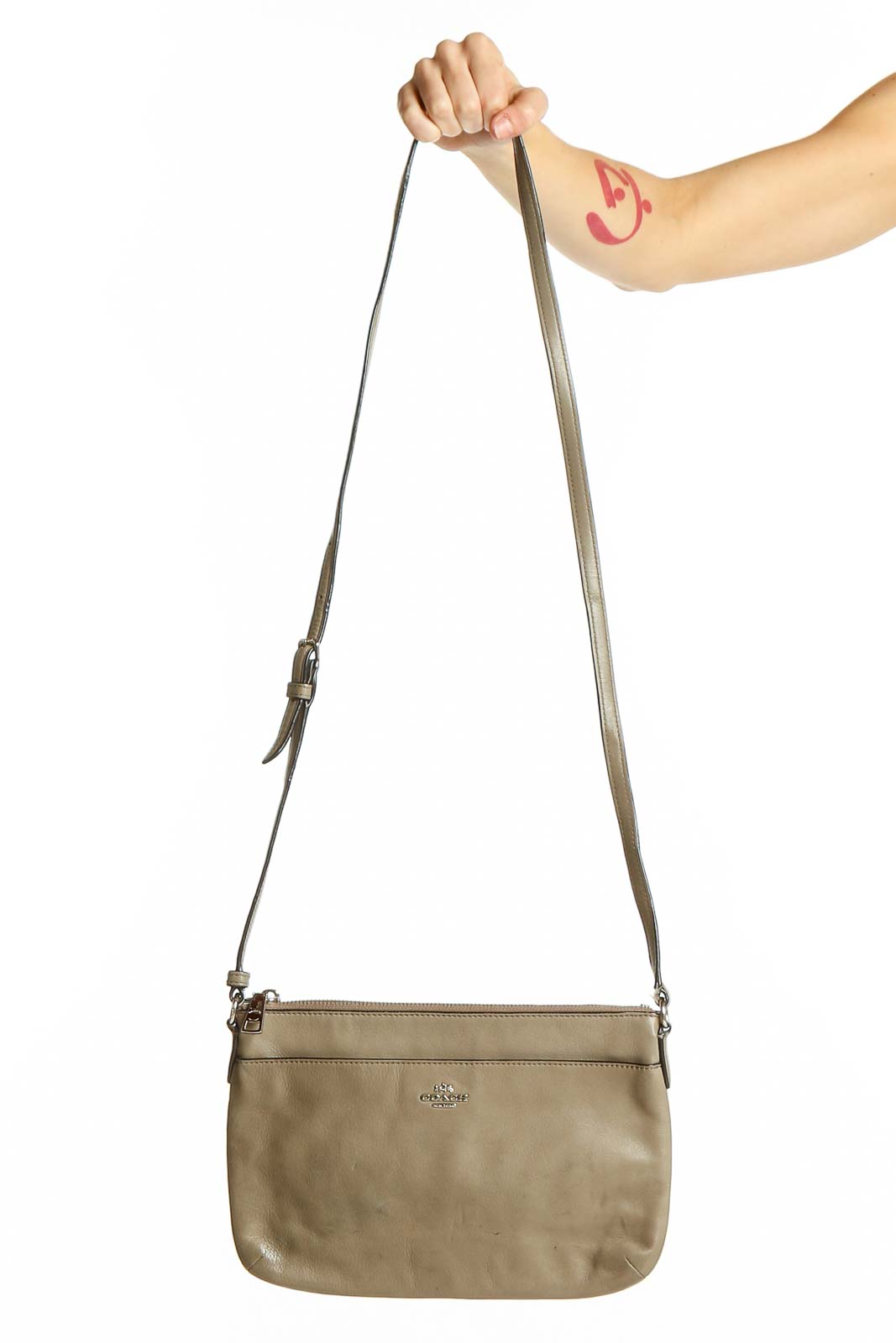 Taupe Leather Crossbody Bag Front