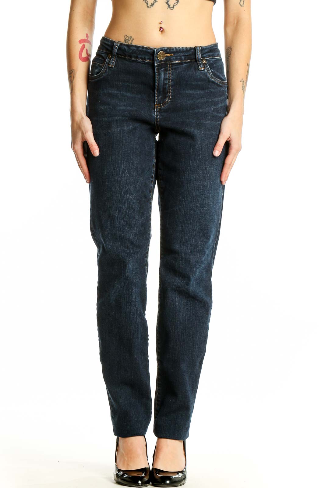 Dark Blue Classic Straight Leg Jeans Front