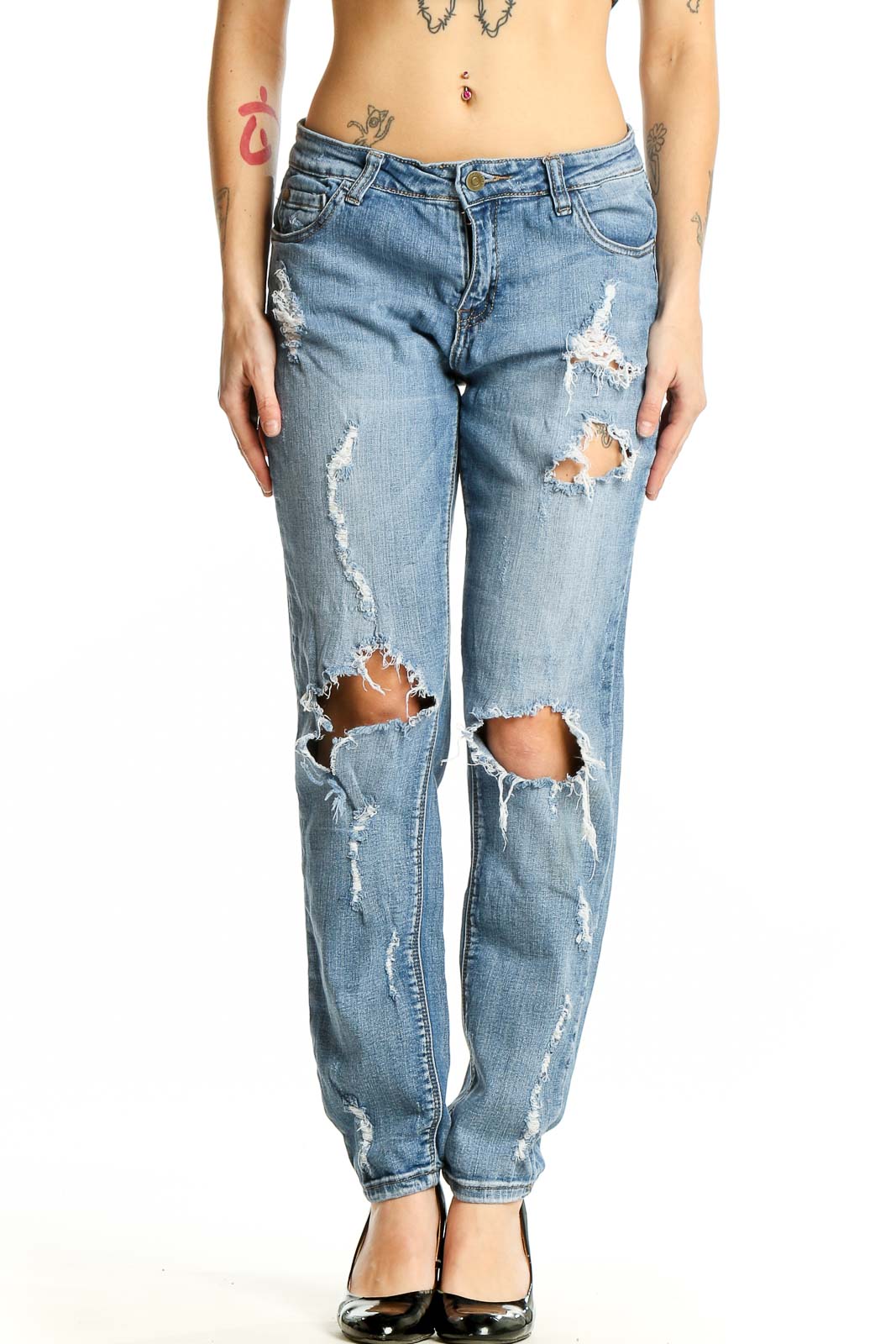 Light Blue Distressed Boyfriend Jeans Front