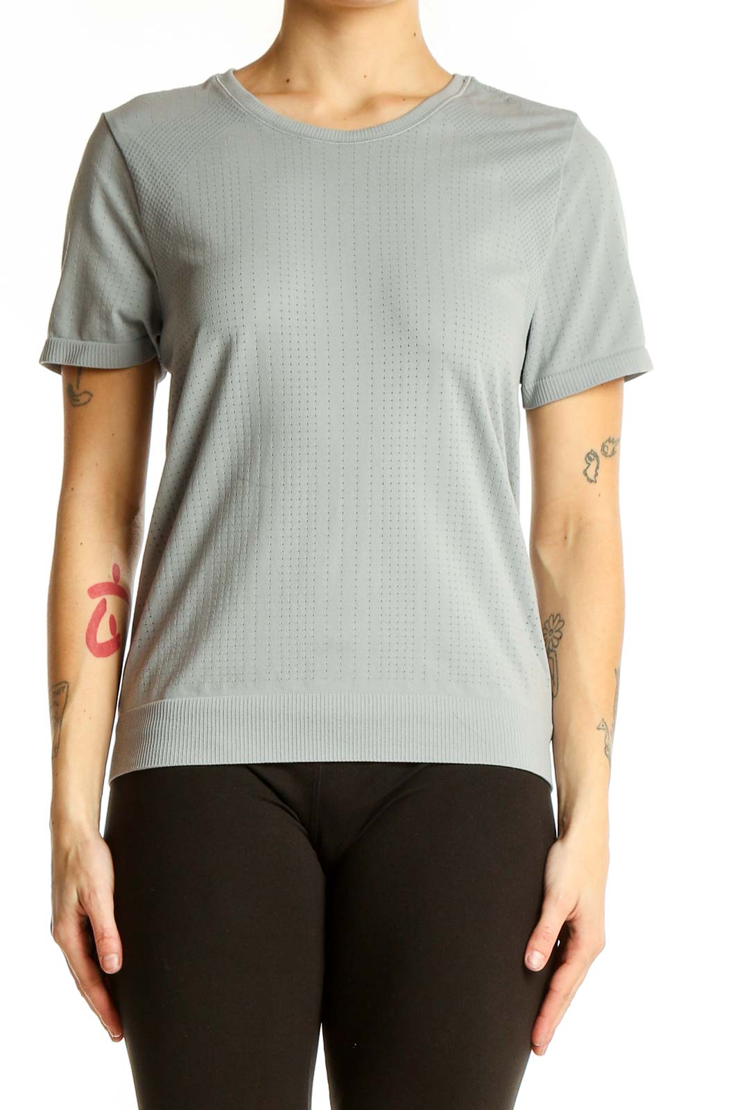Gray Textured Performance Short Sleeve Top Front