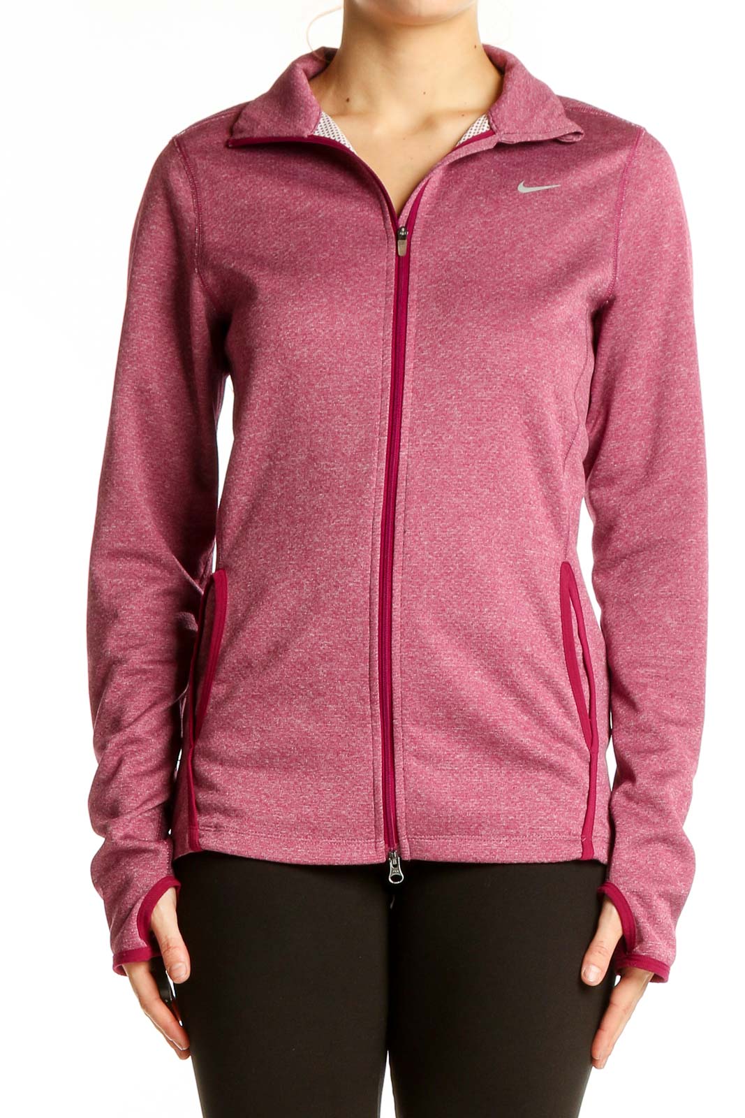 Pink Polyester Full-Zip Athletic Jacket Front