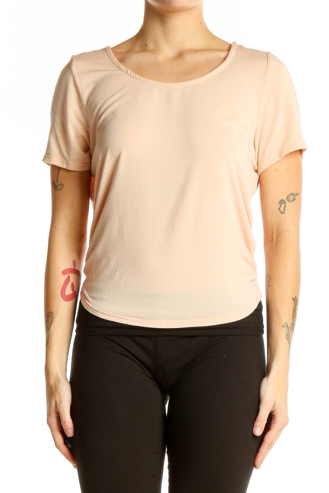 Peach Short-Sleeve Scoop Neck Top Front
