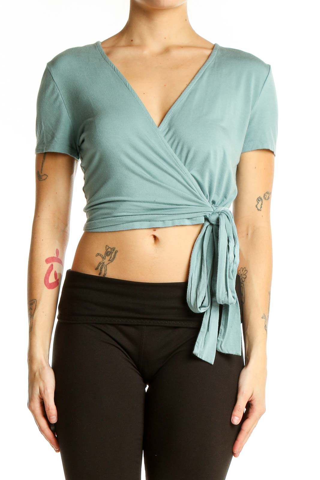 Sage Wrap Crop Top Front