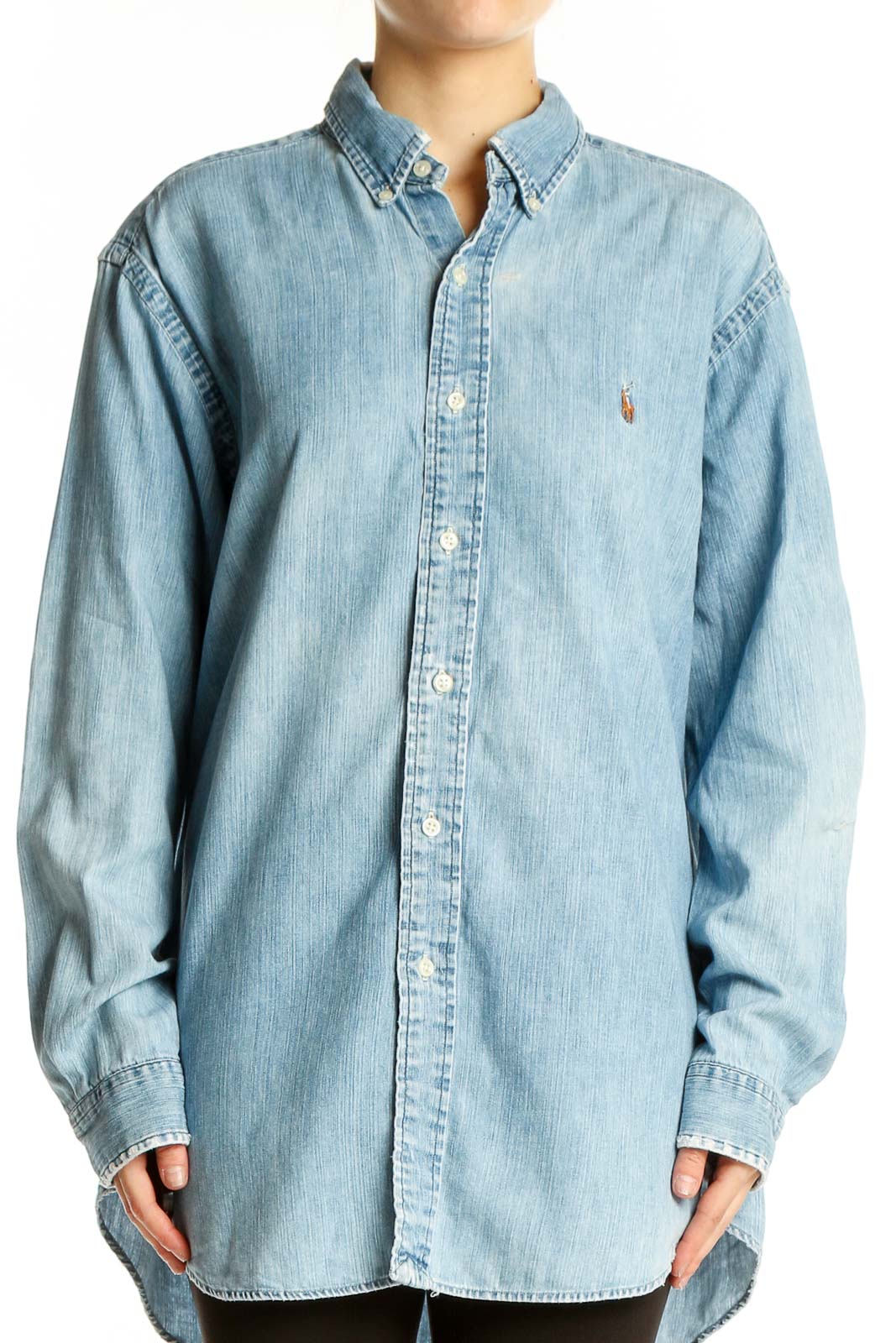 Light Blue Oversized Denim Button-Down Shirt Front