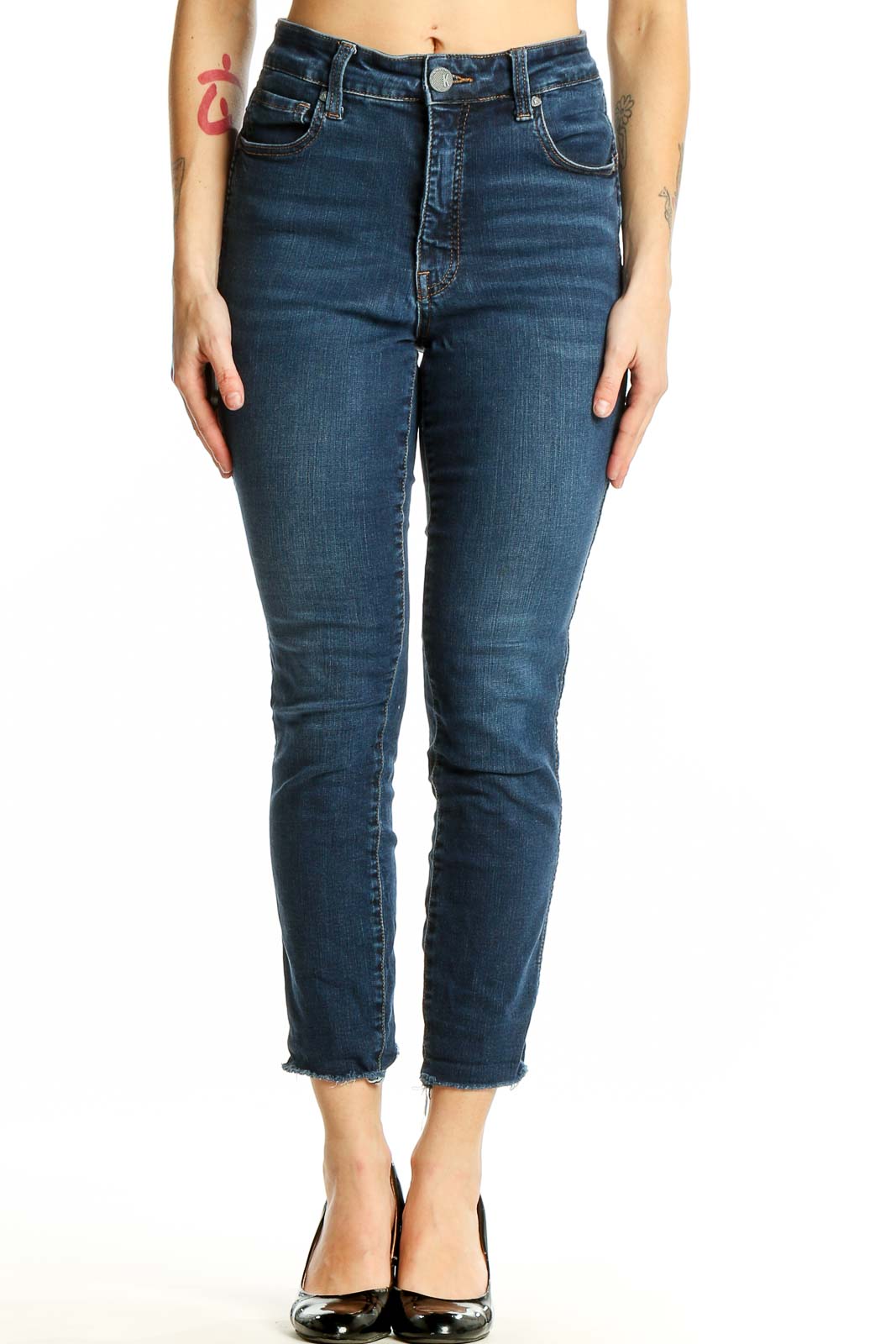 Dark Blue High-Rise Cropped Skinny Jeans Front