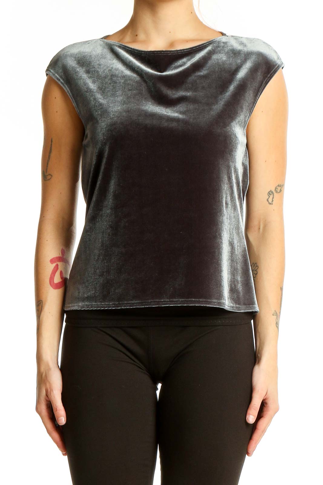 Gray Velvet Sleeveless Top Front