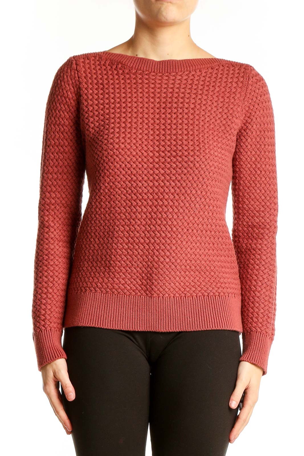 Rust Textured Cotton Knit Sweater Front