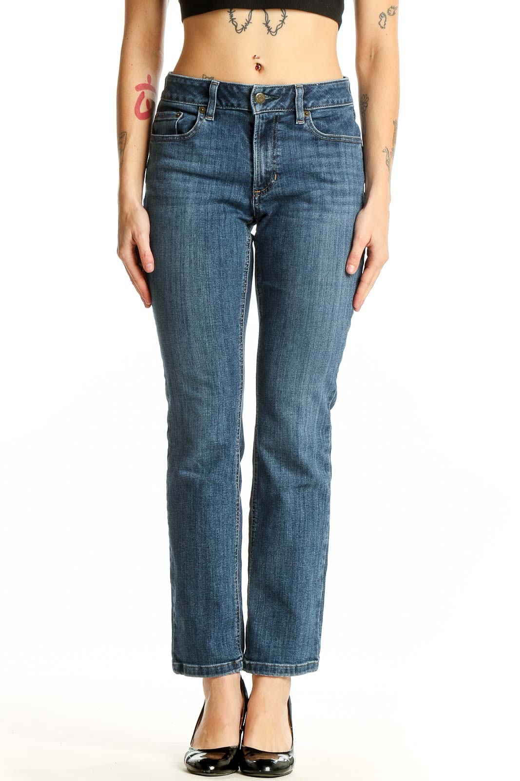 Blue Classic Straight Leg Jeans Front