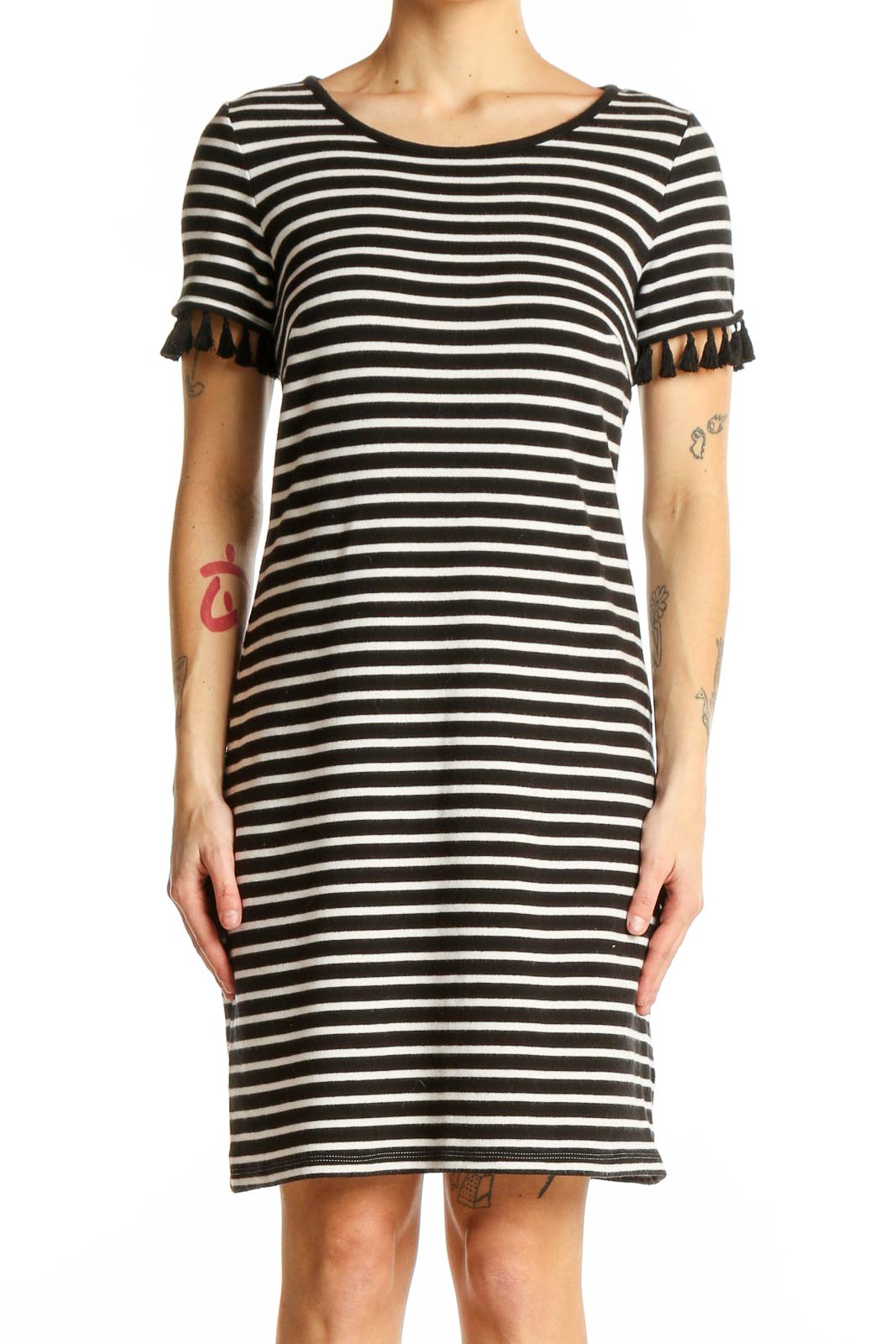 Black and White Striped Cotton Dress Front