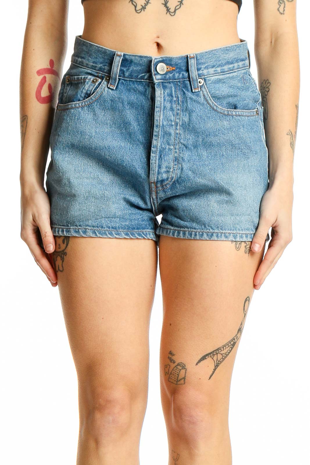 Light Blue Denim High-Waisted Shorts Front