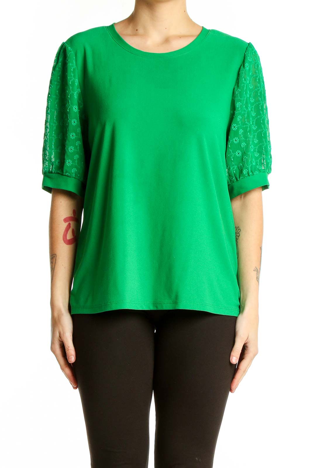 Green Lace Sleeve Blouse Front