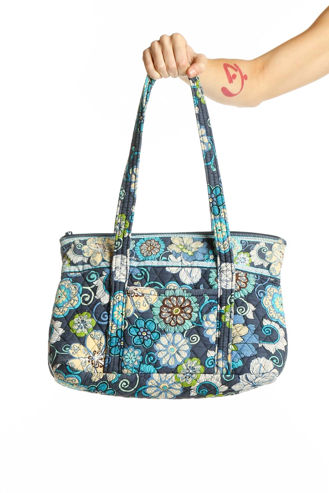 Blue Floral Cotton Shoulder Bag Front