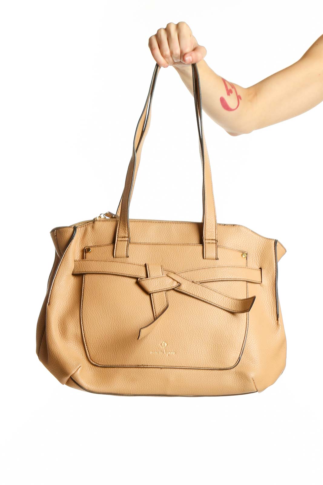 Tan Leather Bow-Detail Shoulder Bag Front