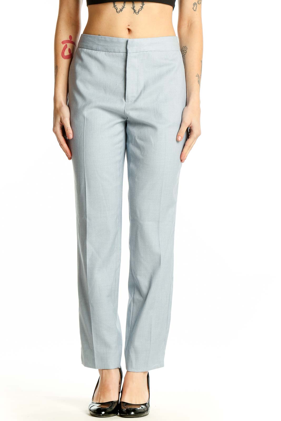 Light Blue Tailored Straight-Leg Trousers Front