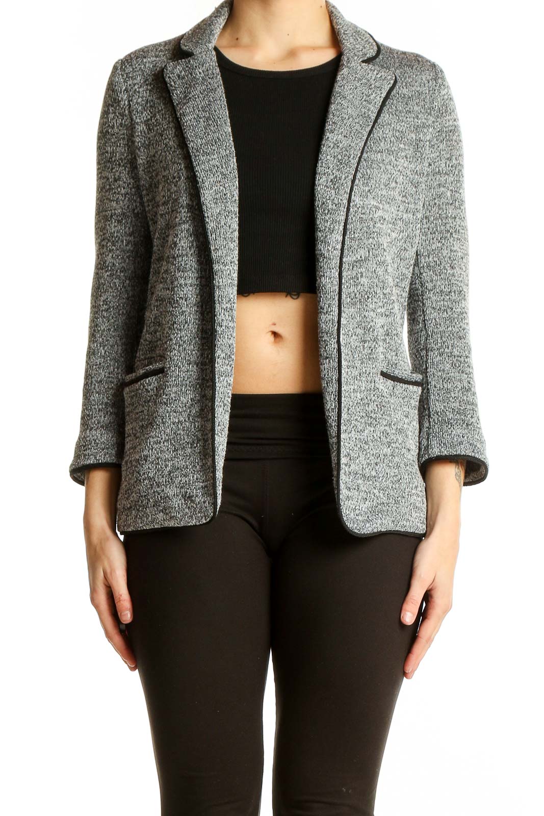 Gray Textured Knit Blazer Front