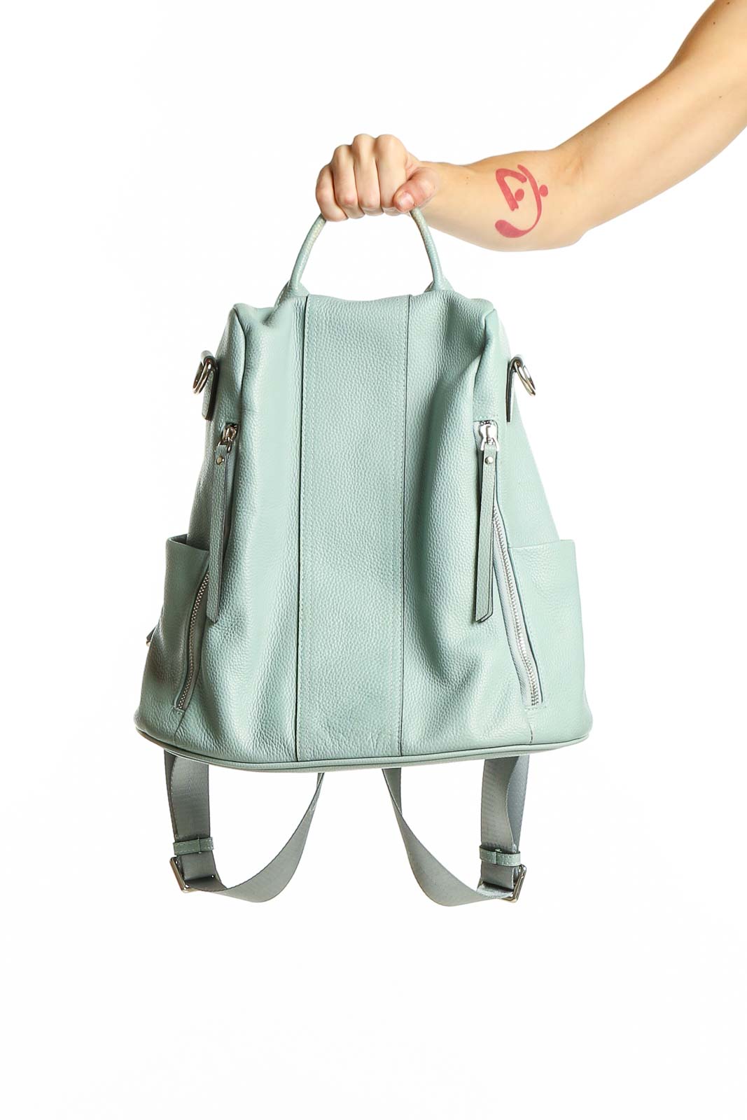 Mint Green Leather Convertible Backpack Front