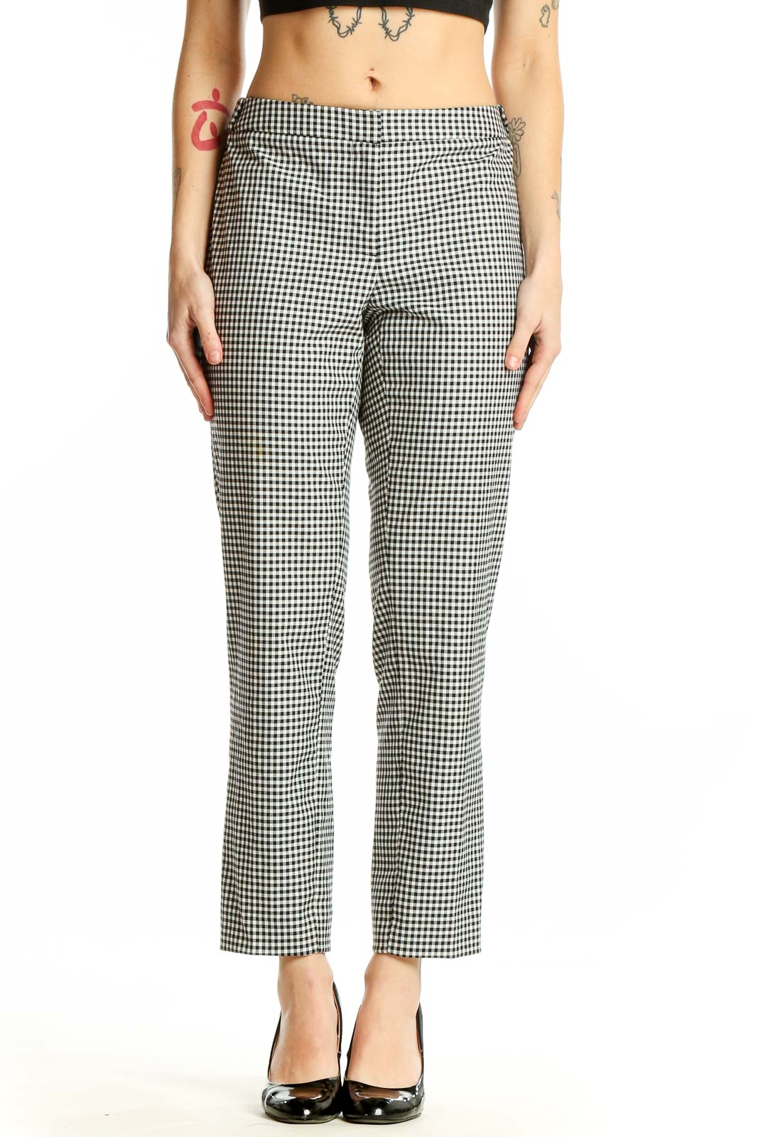 Black and White Gingham Check Ankle Pants Front