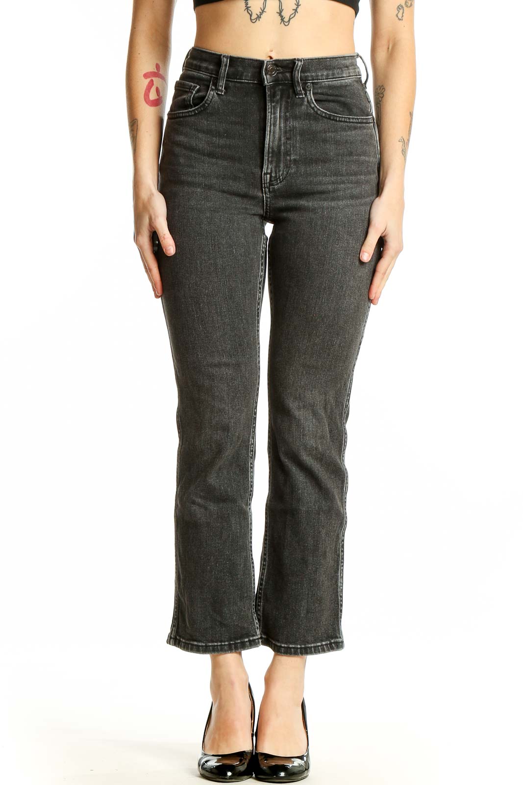 Charcoal Gray High-Rise Straight Leg Jeans Front