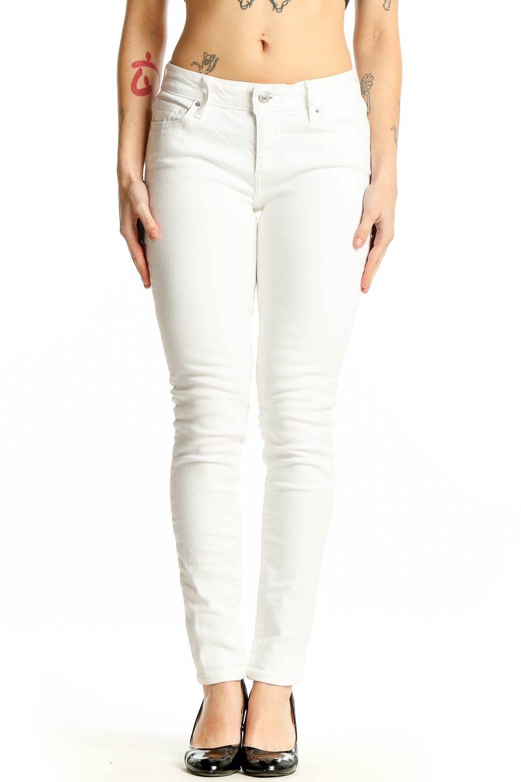 White Slim Fit Denim Jeans Front