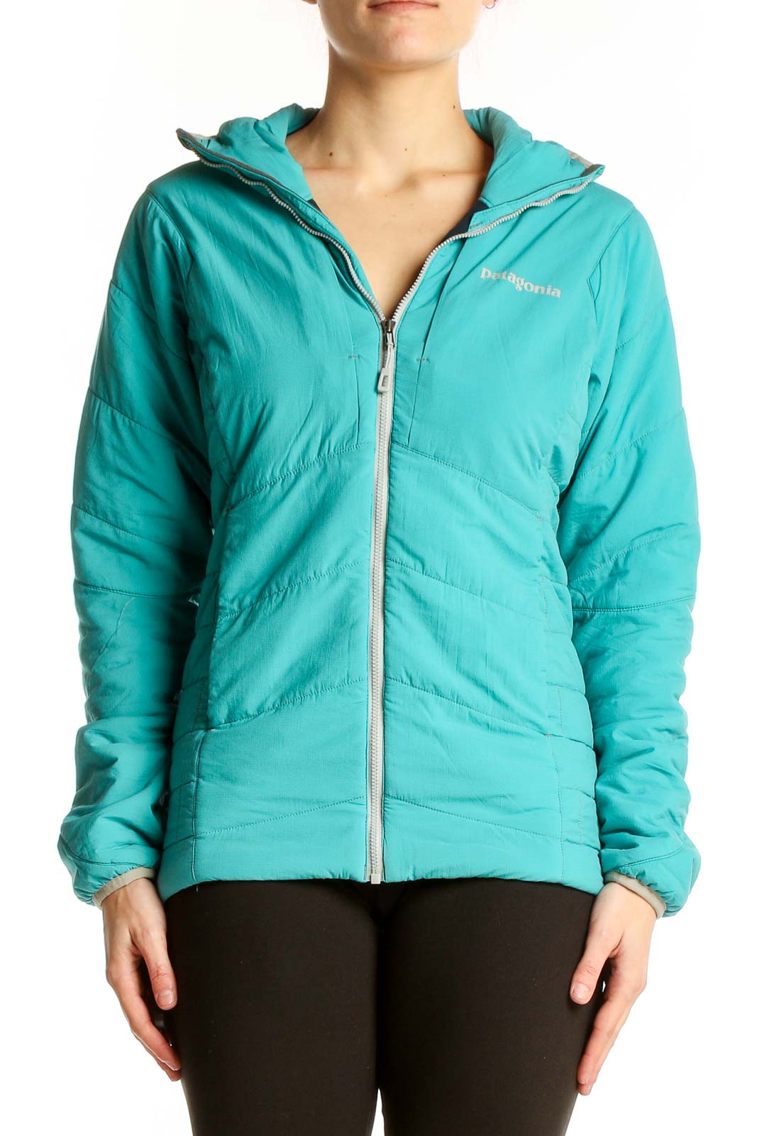 Teal Hooded Insulated Jacket Front