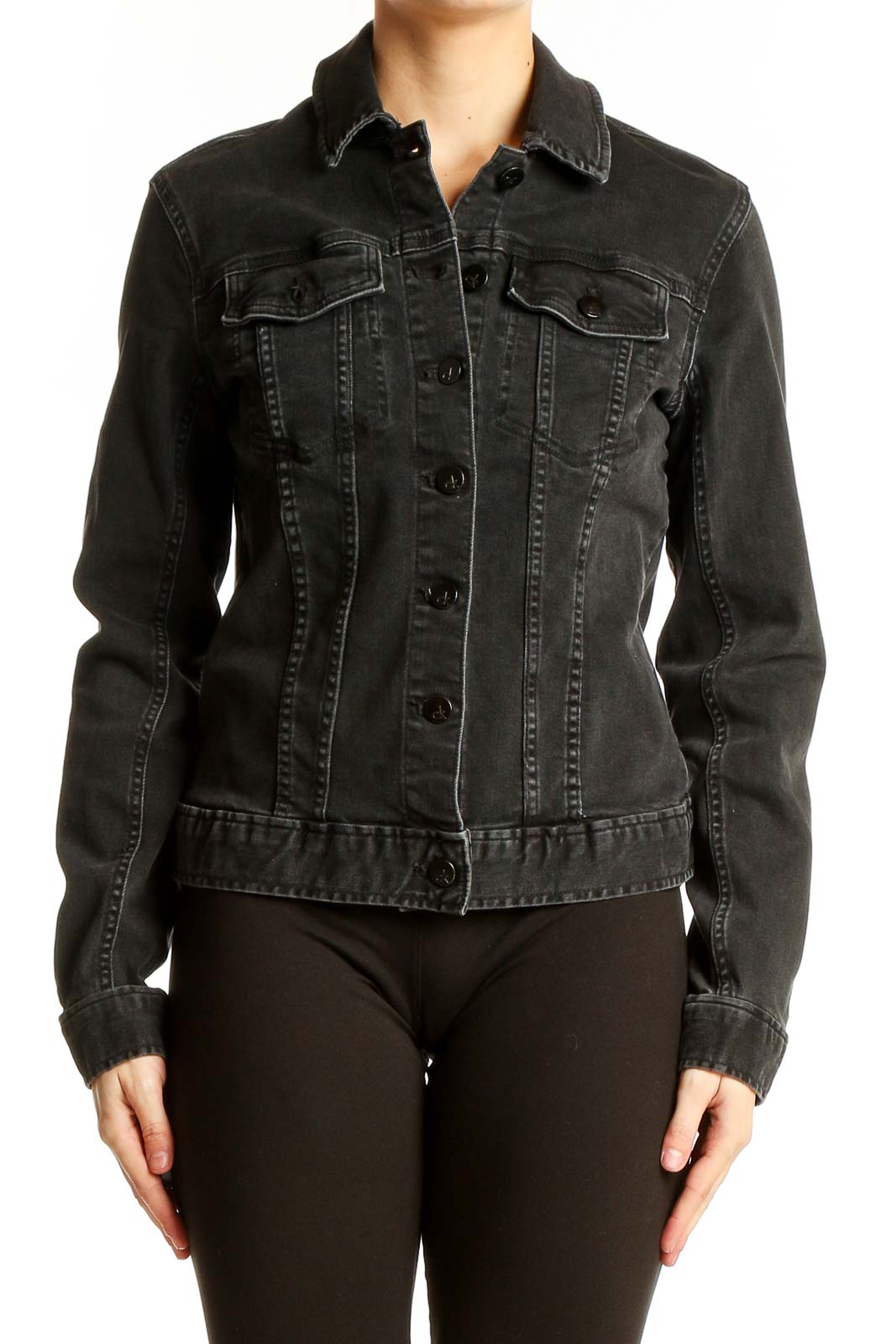 Black Classic Denim Jacket Front